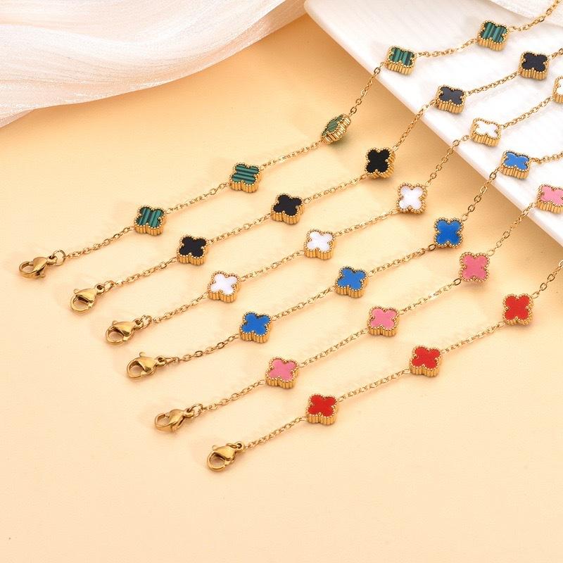 9MM Four-Leaf Clover Women's Bracelet Lucky Four-Leaf Clover Popular Influencer Style Fashionable Titanium Steel Non-Fading Bracelet