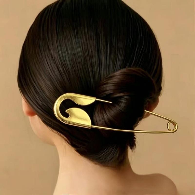 Large Safety Pin Metal Hair Claws Shiny Polished Barrettes for Women Girls Elegant Updo Hairstyles Wedding Party Accessories