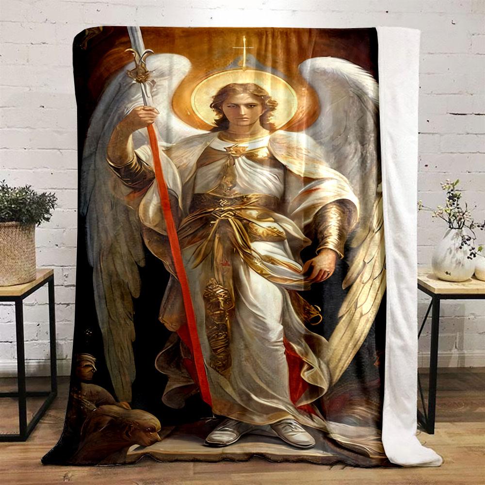 Archangel Michael Winged Sword Blanket Bedroom Blanket for Livingroom Couch Lunch Break Soft Throw for Friend's Festival Gift