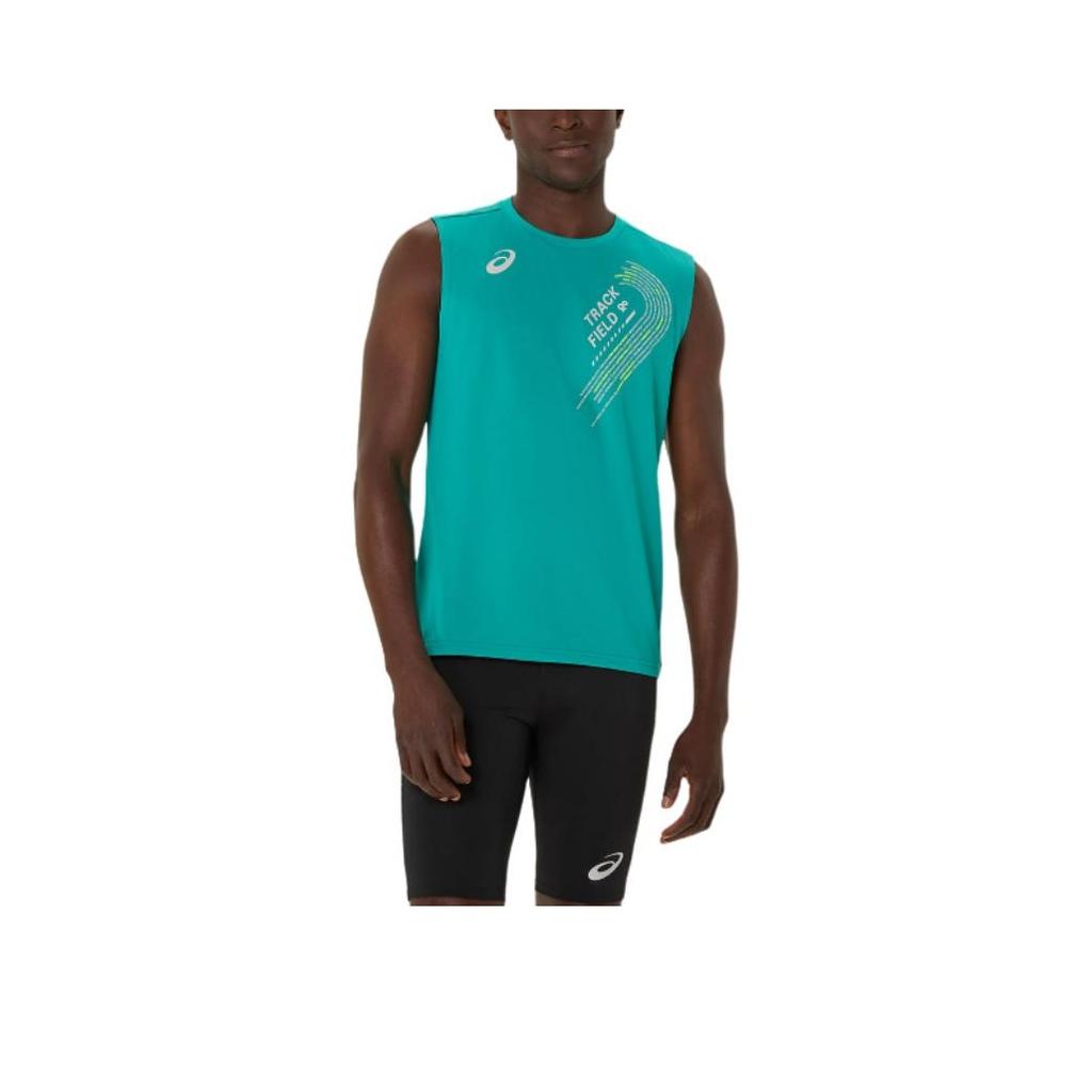 Asics Letter Sleeveless Round Neck Vest Men tops Blue-Green 2091A743-414