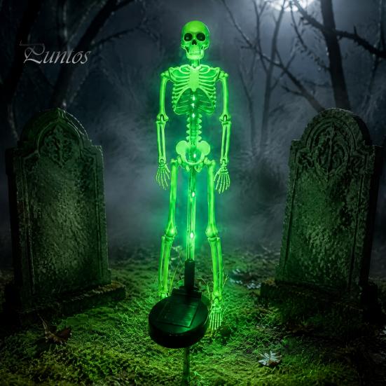 Automatic Dusk to Dawn Lamps Solar Skeleton Garden Stake Light, Halloween 3D Glowing Skull Yard Haunted House Landscape Lighting Decor with