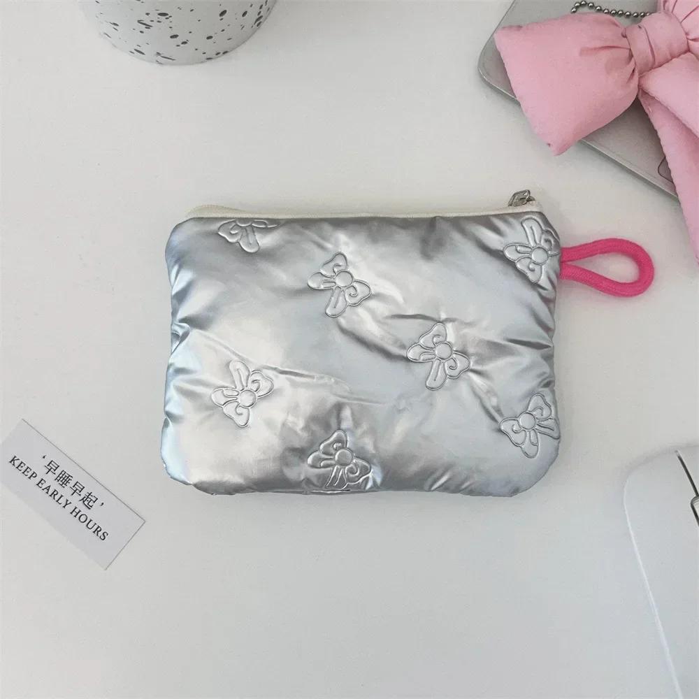 Korean Quilted PU Love Bow Cosmetic Bag Skincare Products Pouch Inner Pocket Multi-function Makeup Lipstick Storage Bag Handbag