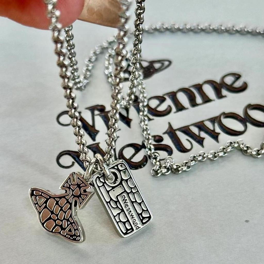 Empress Dowager Saturn Necklace: Crack Titanium Steel Square Plate for Men & Women, Winter Sweater Chain, Punk Style