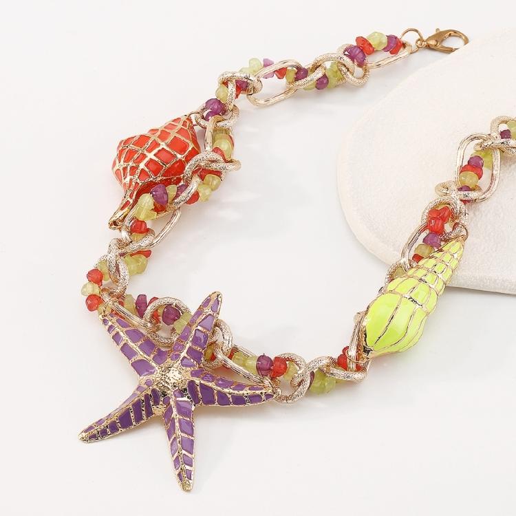 Starfish Conch Exaggerated Beaded Necklace Starfish Choker Girl Trend Jewelry
