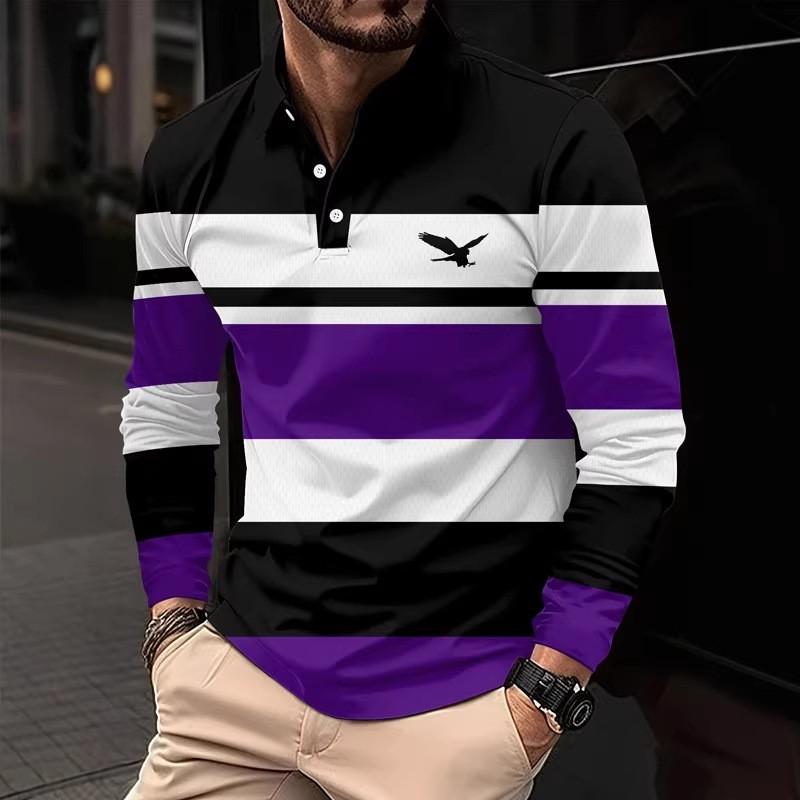 Herren-Polohemd mit langen Ärmeln und Streifen für den ganzen Winter, atmungsaktives Freizeit-Oberteil, schmal und figurbetont, schnelltrocknender Kragen, klassisches Polohemd