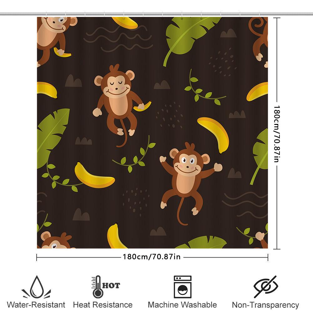 Kids Bathroom Shower Curtain With Monkeys And Bananas Brown Printed Fabric Decorative Waterproof Home Bath Liner Kids Gift 72 X