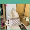 Simplified Checkered Letter Pattern Student Backpack With Plush Pendant For Middle School Students