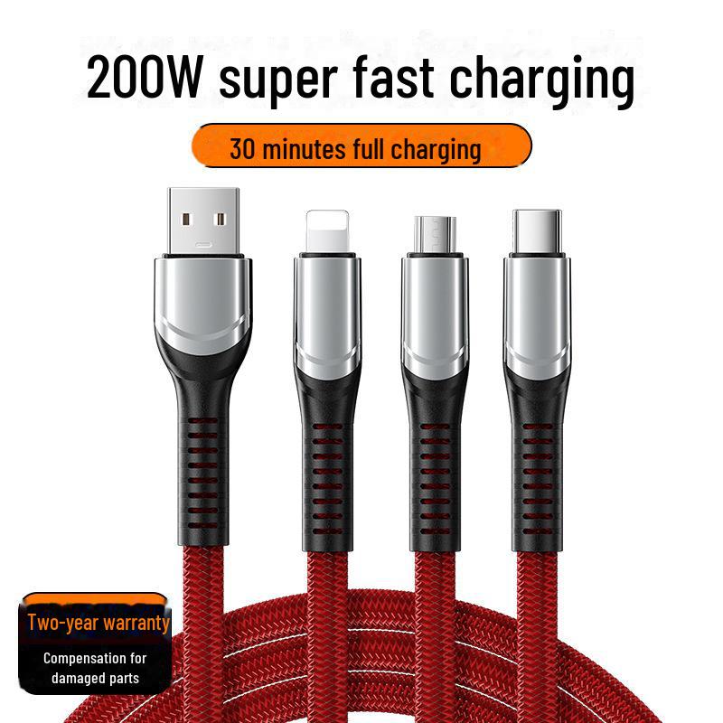 

Высококлассный кабель для сверхбыстрой зарядки 3-в-1 Shunwangshun 240 Вт для мобильных телефонов Red-419 Duckbill 3-in-1