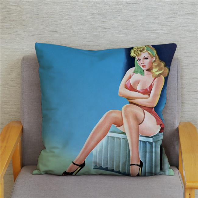 Vintage European Sexy Women Polyester Cushion Cover Sexy Lady Pattern Pillow Cover Decorative For Car Sofa Home 45X45Cm