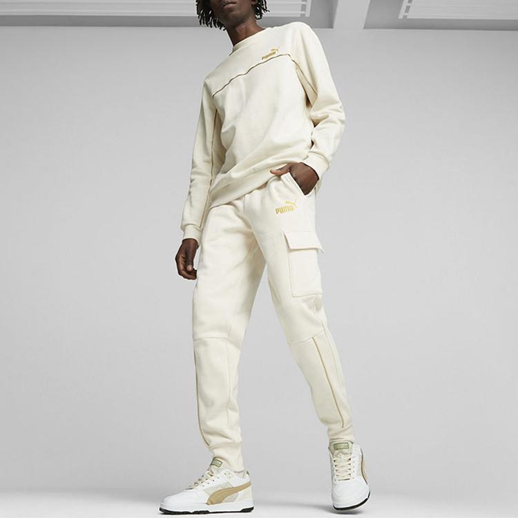 PUMA Solid Color Casual Warm Fleece Pullover Sweatshirt Men Tops Off-White 680140-87