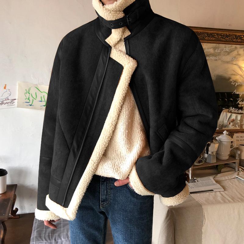 Cotton Coat Men's Winter Korean Style Cotton Coat Loose Thickened Cotton Jacket Lamb Hair Suede Jacket