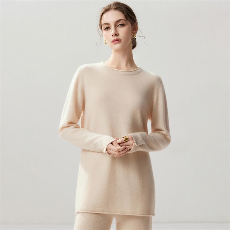 Lekasha Cashmere Mid-Length Loose Round Neck Sweater