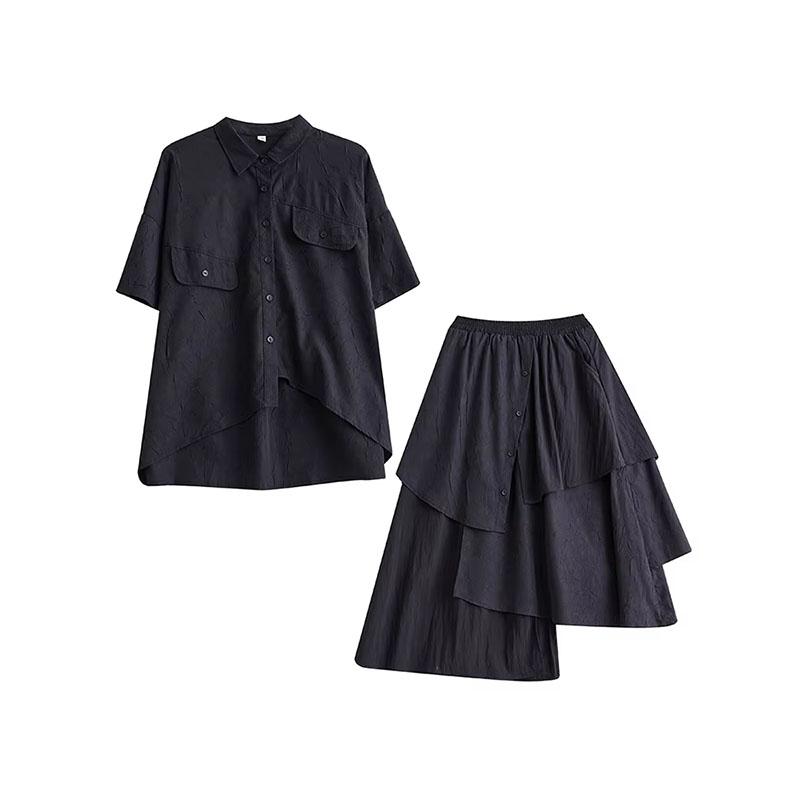 

XITAO Irregular Pocket Button Single Breasted Matching Set GYX1629 One Size чёрный