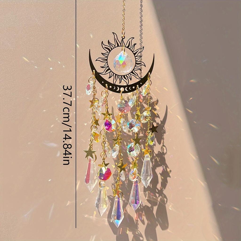 1pc Gold Flame Moon Crystal Pendant Sunlight Catcher Outdoor Garden Ab Colourful Hanging Decorations Hanging Ornaments