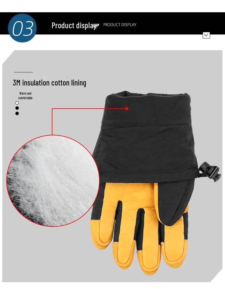 Insulated Cotton Cowhide Ski Gloves: Non-slip, Touchscreen, Long Winter Five-Finger Warmth