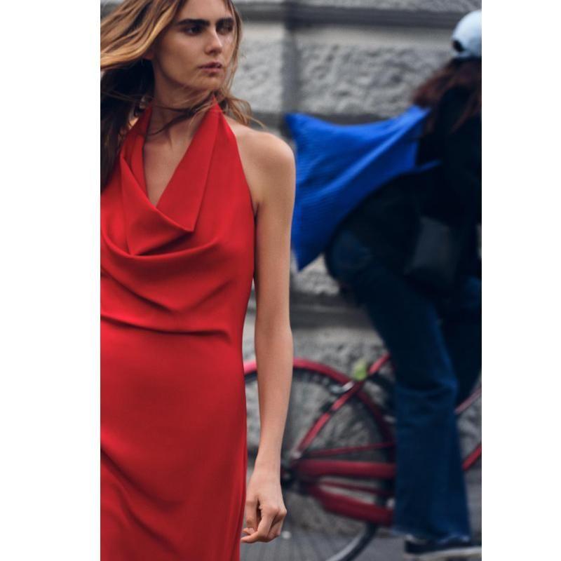 Fall and Winter New Women's Clothing Fashion Style Hanging Collar Open Back Sleeveless Long Midi Skirt Dress 9247782