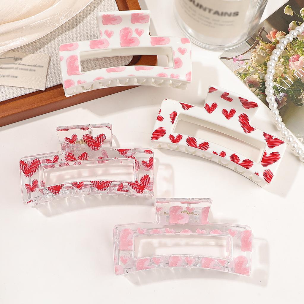 10 Pcs Pink Heart Print Hair Claw Clipsstrong Hold Hair Accessories For Cosplay Women Valentine'S Day Hair Pins Party Gifts