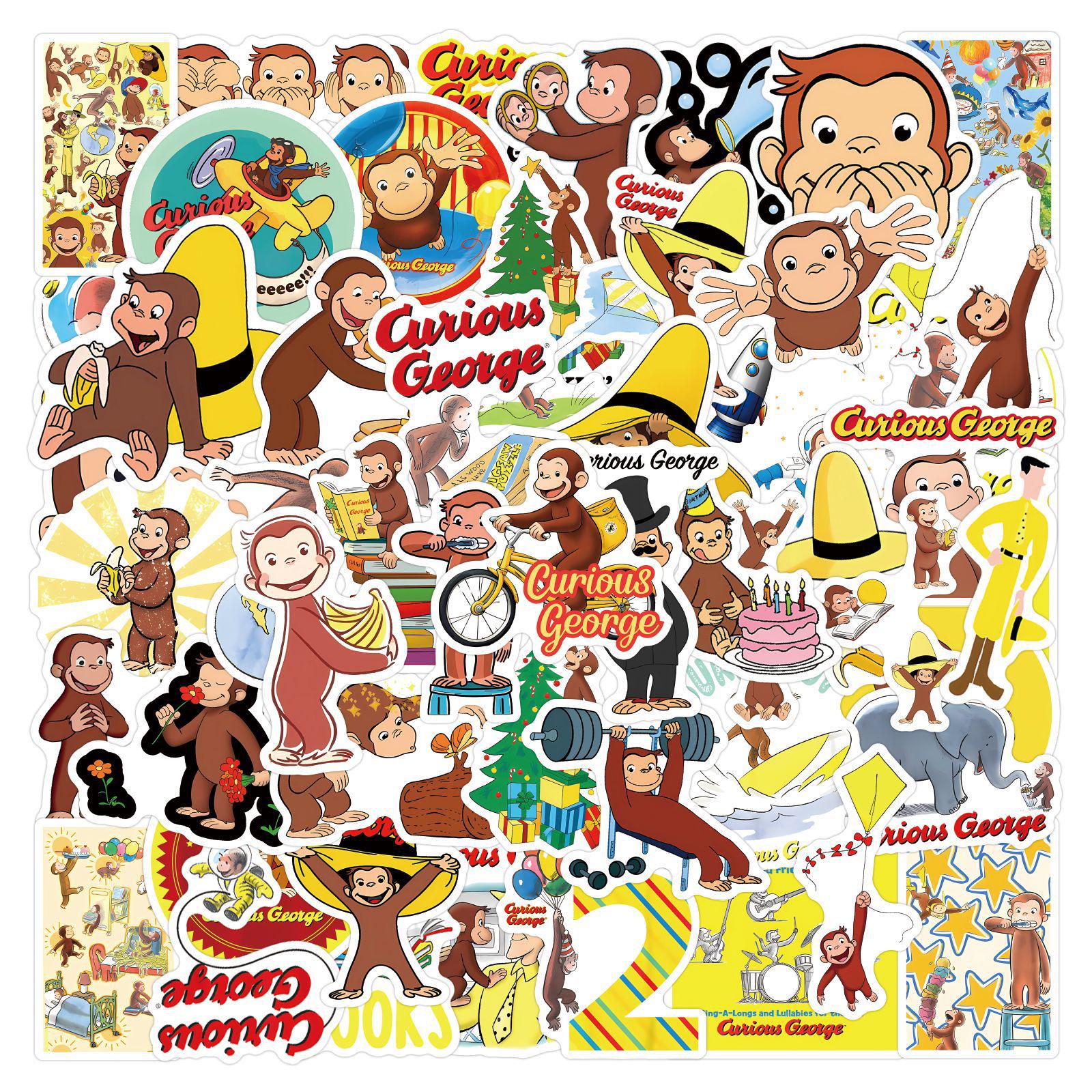 50 Naughty Monkey George Doodle Stickers for Water Bottles, Phones, Planners & Tablets - Personalized Trendy Decor