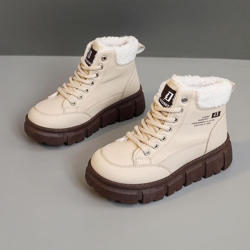 158 new autumn and winter Korean casual women's velvet medium-top version warm and heightening cotton shoes color-matching snow boots