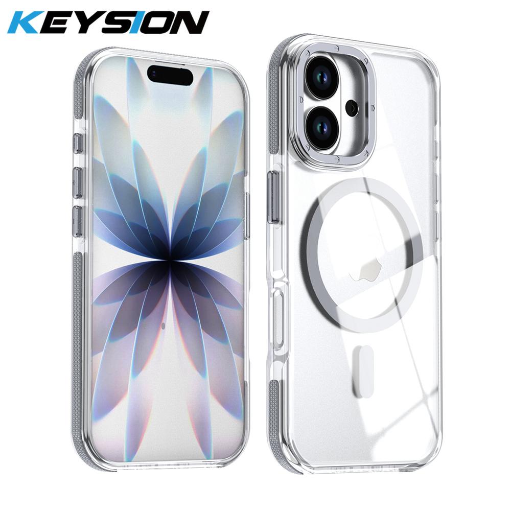 KEYSION Transparent Magnetic Case for MagSafe for iPhone 16 Pro Max Wireless Charging Shockproof Phone Cover for iPhone 16 Plus