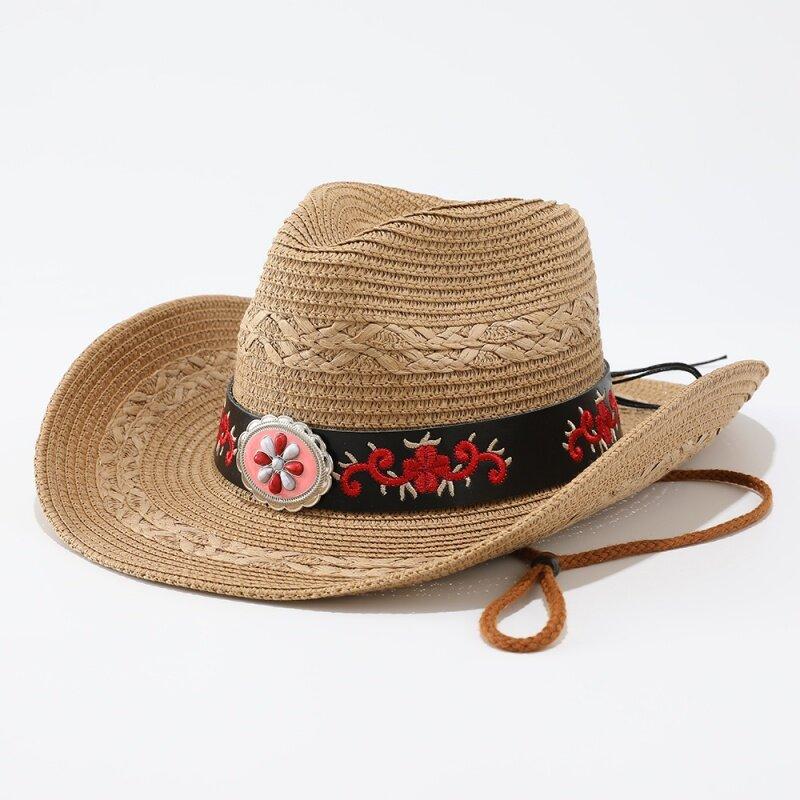 Vintage Decorative Big-brimmed Straw Hat, Hot-selling Straw Woven Western Cowboy Hat, Men's and Women's Summer Sun Hat