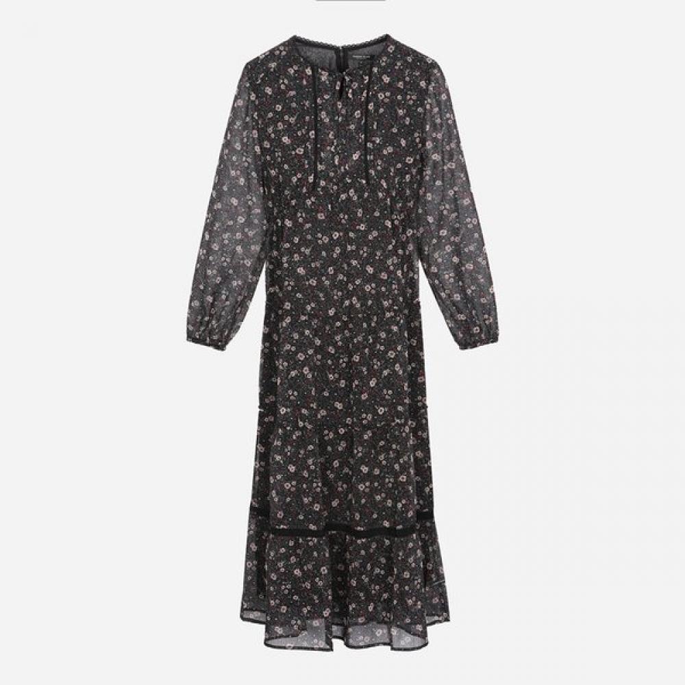 Thursday Island Frill Point Flower Pattern Dress  T256mop189w black (BK)/S