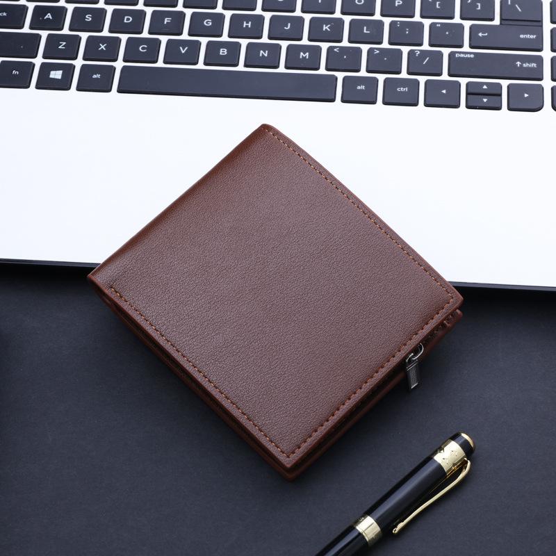 

Classic Solid Color Short Wallet Men Thickened PU Leather Wallet with Zipper Coin Bag Multi-card 3 Fold Vintage Male Card Holder