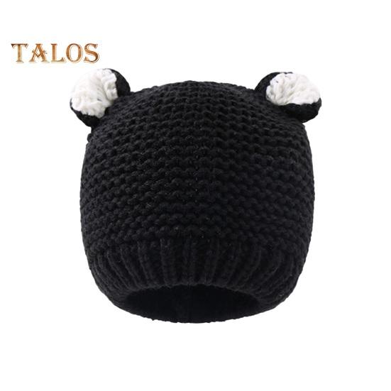 

Осенне-зимняя детская шапка с рисунком медвежьих ушей, однотонная вязаная шапка-бини, ветрозащитная, теплая, эластичная, детская, большого размера чёрный
