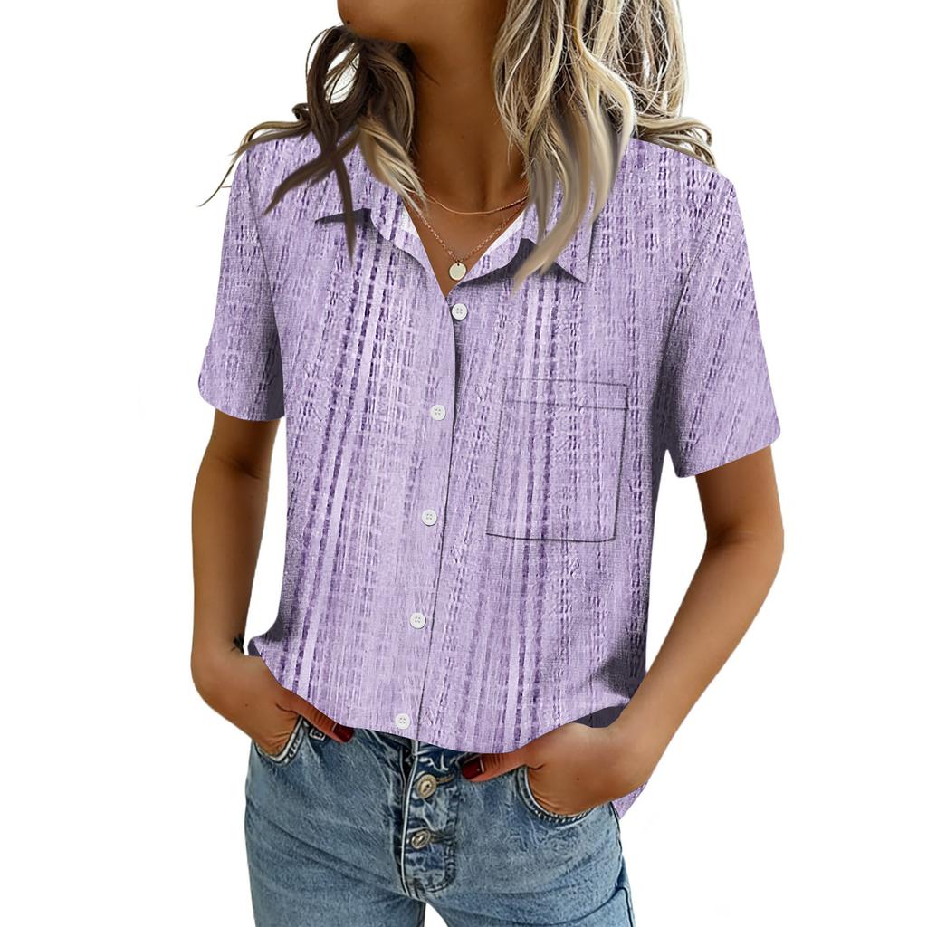 Women Blouses Short Sleeve Button Down Shirts Business Casual Dressy Work Tops Summer Spring Clothes