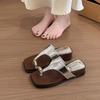 Retro flip-flops outer wear women's 2025 summer new French gentle style fashion heightened slope heel square head cool slippers