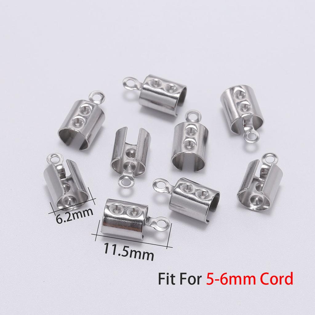 50 Pcs Stainless Steel Leather Cord Clasp End Clasps Crimp Bead Connectors For Jewelry Making Findings DIY Accessories Supplies