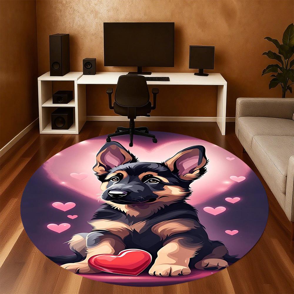 1 szt. Mata pod krzesło Okrągła Mata podłogowa z motywem szczeniąt, serca, miłości - Antypoślizgowa Mata podłogowa do biura, sypialni, wystroju domu Prezent świąteczny c0528074