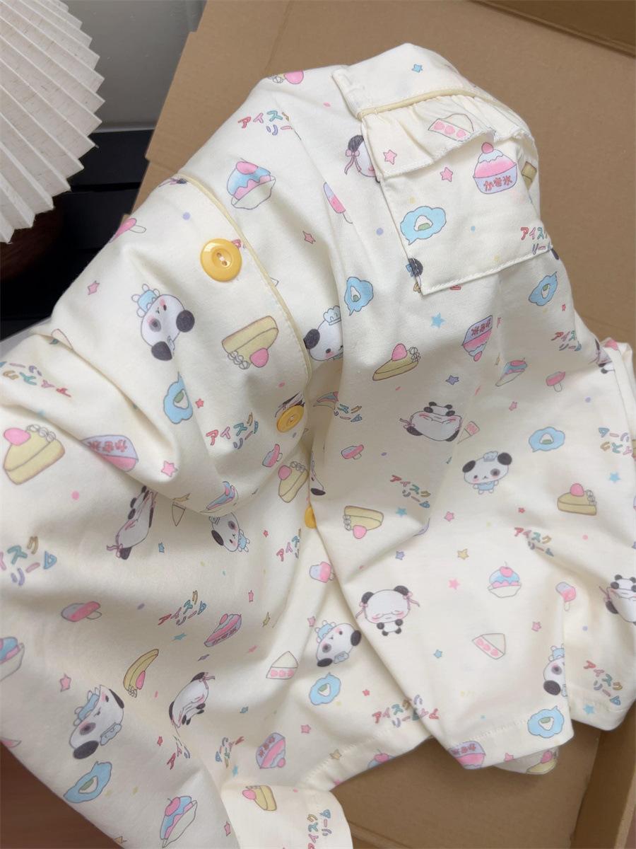 

Internet celebrities new shaved ice bear pajamas women s summer short-sleeved shorts cardigan lace two-piece loungewear S