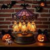 Spøkelseskaruselllys Farget glasskarusell Nattlys med flytende spøkelse Halloween Skrivebordsleselampe for soverom Peishylle Bordplate Dekor