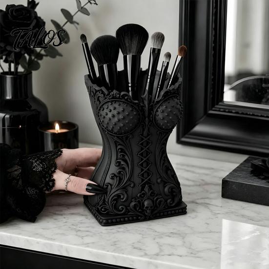 Desktop Stationery Organizer Gothic Makeup Brush Storage Tube, Retro Skull Organizer, Niche Home Decoration Decorative Plastic Holder for Dressing