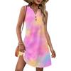 Ladies' Fashionable Gradient Print V-neck Button-down Pocket Vest Dress Beach Vacation Summer Dress