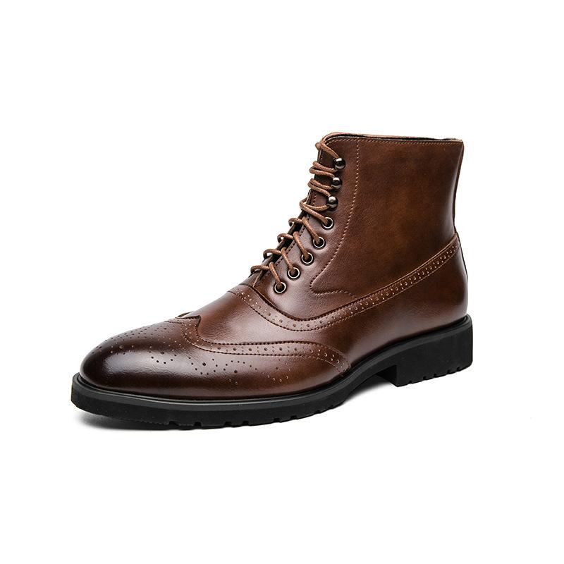 Men's polished high-top leather shoes size 46 men's boots new autumn and winter brock leather boots lace-up short boots