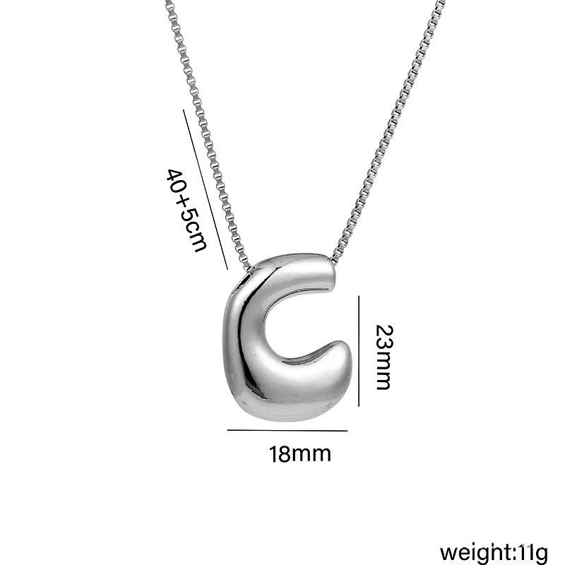 Charming Chubby Brass Polished 26-Letter Silver Pendant Necklace for Women