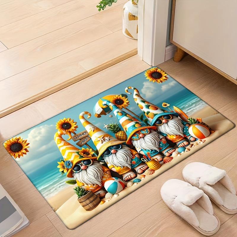 Sommer Strand Gnom Flanell Fußmatte Teppich, Saugfähig Rutschfest Maschinenwaschbar für Küche Wohnzimmer Schlafzimmer Badezimmer Dekor