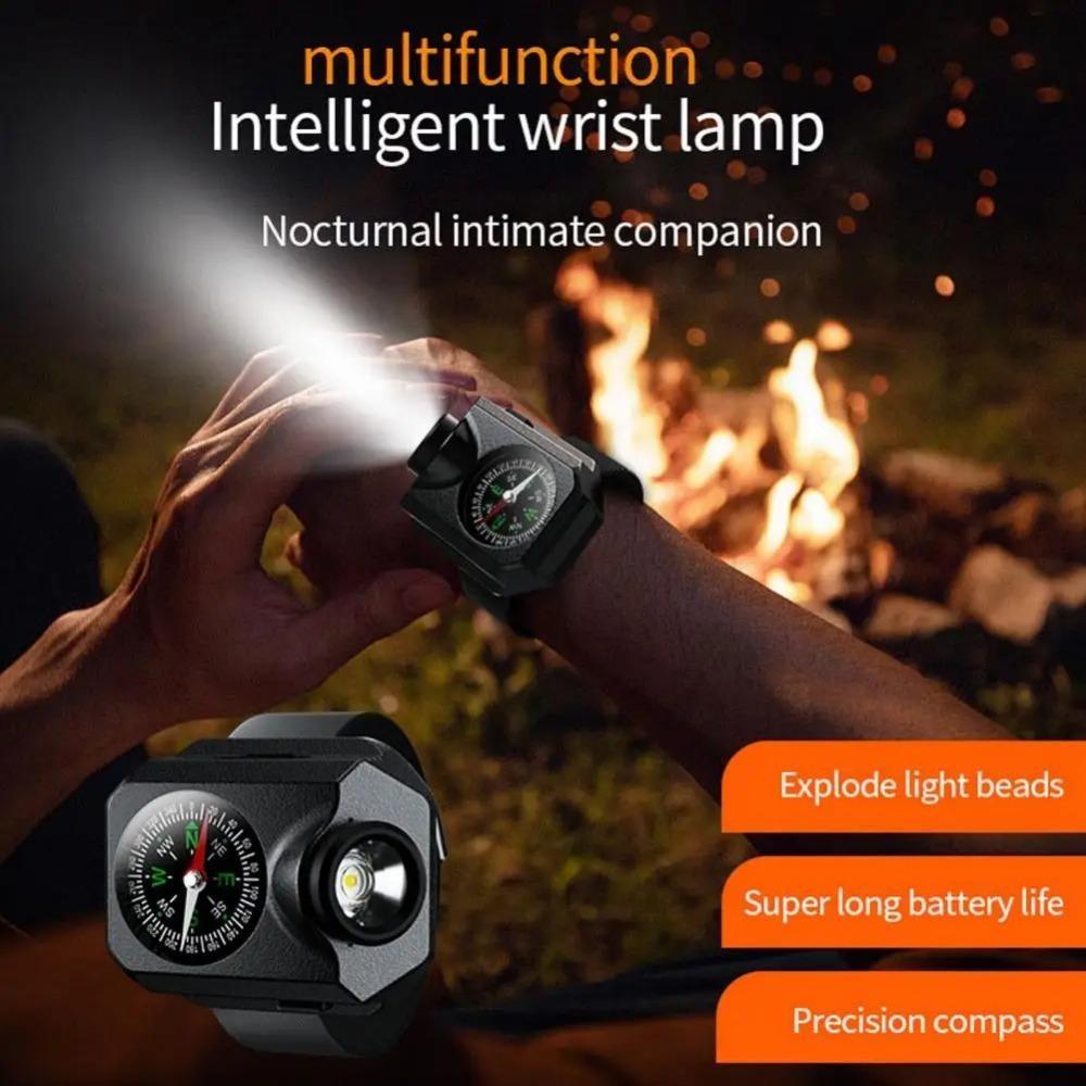 LED Wristwatch Flashlight Multi‑Functional Wristlight USB Rechargeable Wrist Watch Torch Light Power Display 4 Modes for Sports