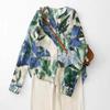 Ramie Blend Printed Long Sleeved Shirt for Women Spring Autumn Blouse Loose V-neck Sun Protection Top