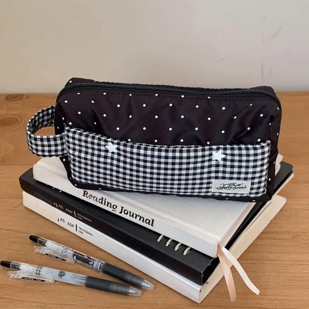 Makeup Bag Plaid Cloth Pencil Case Polka Dot Star Pen Storage Bag Birthday Gift