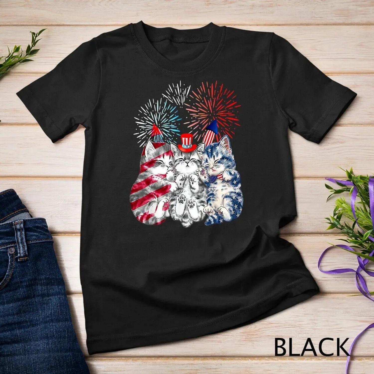 

Funny Three Cat 4th Of July American Flag Patriotic T Shirt XXXXXL чорний