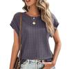 Ladies Summer Short Sleeve O Neck Solid Color Jacquard Plaid Pullover T Shirt Top