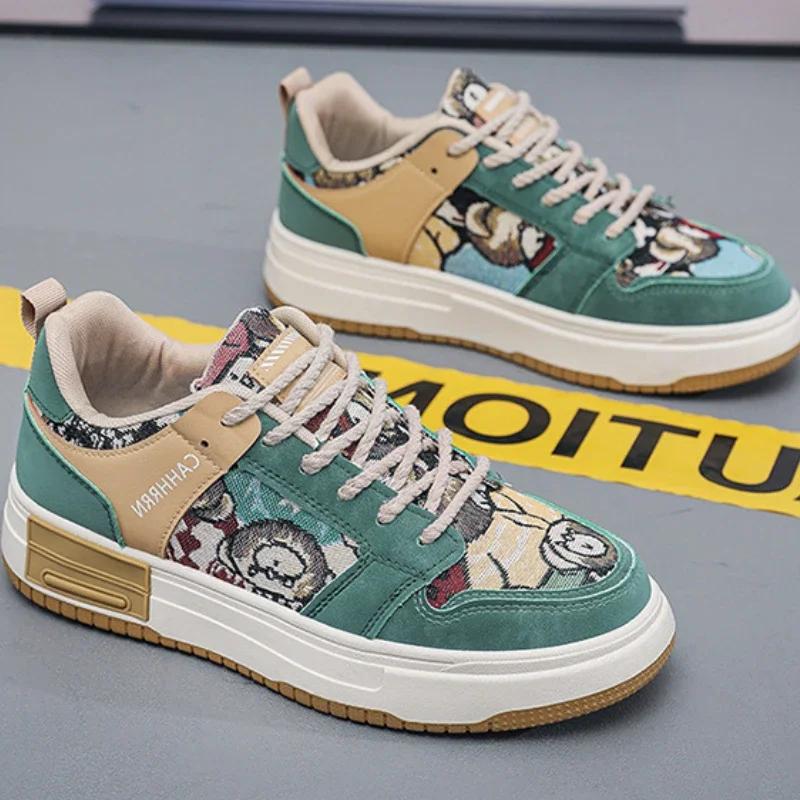 New Men's Shoes Sports Bear Print Board Shoes Anti-slip Wear Fashion Flat Casual Vulcanized Shoes Men Footwear 2024