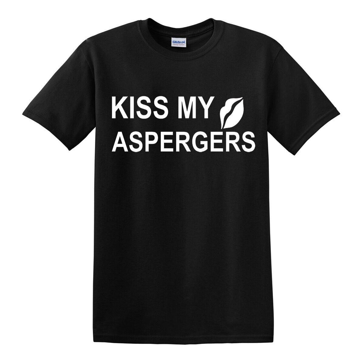KISS MY ASPERGERS 100% Cotton T-shirt Mens Tees Top Xmas Birthday Lips Autism Autistic Awareness Top Tee L