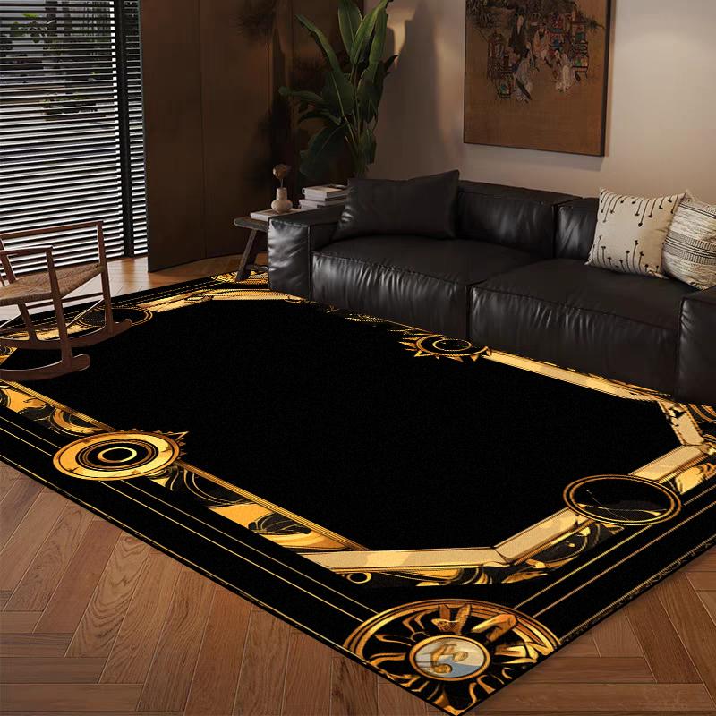 Home Decoration Modern Luxury Large Living Room Antiskid Carpet Soft Bedroom Cloakroom Mats Easy Cleaning Lounge Rug Black Gold