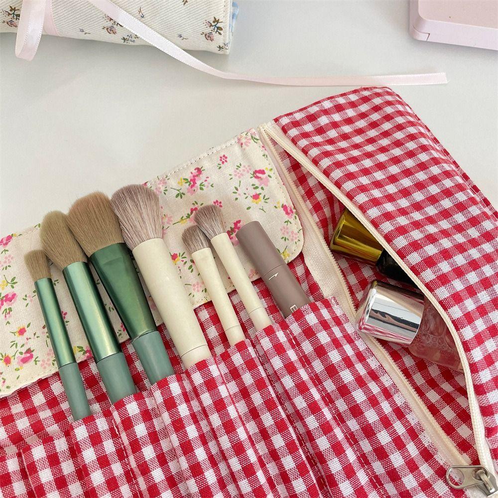Floral Pattern Makeup Brush Bag Large Capacity Makeup Brush Organizer Cosmetic Storage Bag Women