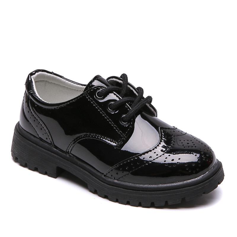 Spring and Autumn New Casual Lace-up Black Boy Leather Shoes Hollowed Out Feet Breathable British Korean Version of Small Children's Shoes