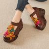 Fashion GKTINOO 2025 Spring Ethnic Flowers Women Pumps Genuine Leather Shoes Wedges Heels Shoes Thick Sole Casual Ladies Platform Shoes